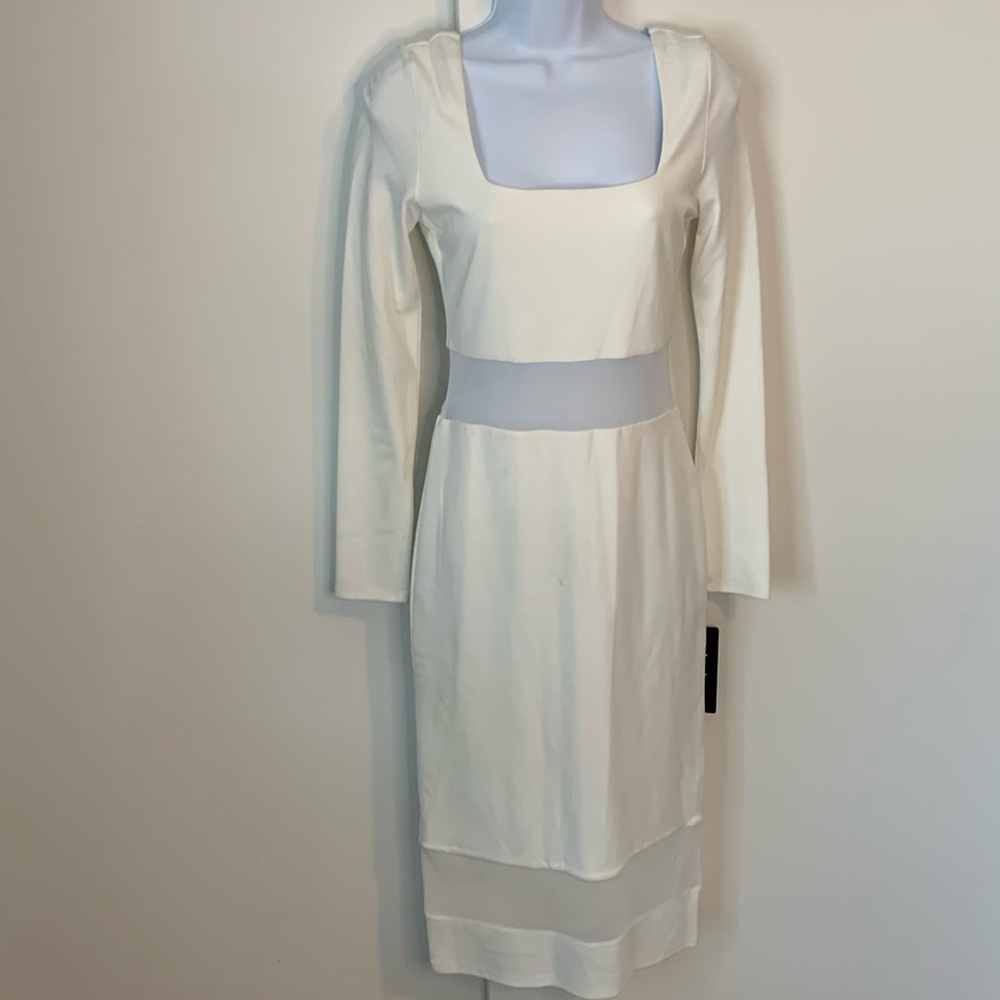 NWT Bebe Dress with Mesh Insets Size Small White